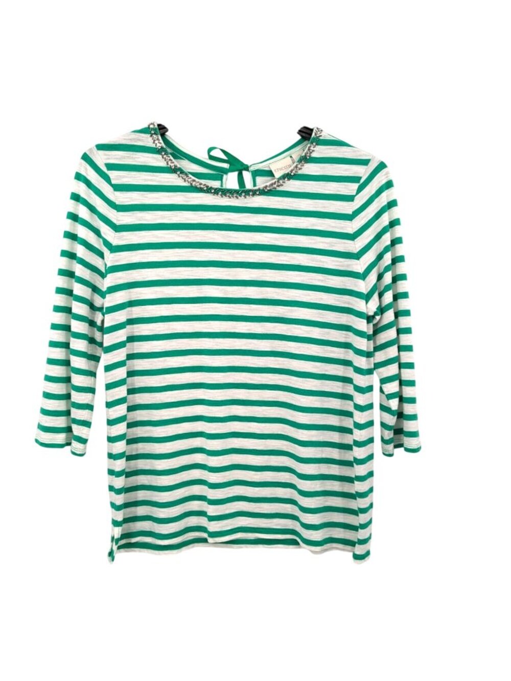 Chicos Embellished Striped Tie Back Top Coastal Nautical Preppy Minimalist Large